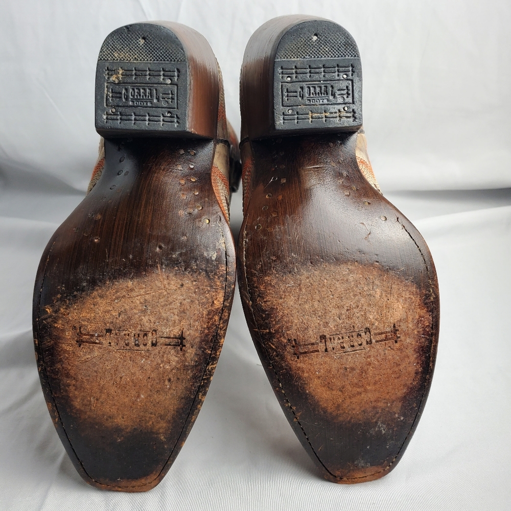 Corral Western Cowboy Boots with Orange and Brown Pattern Size 7 - Picture 10 of 10